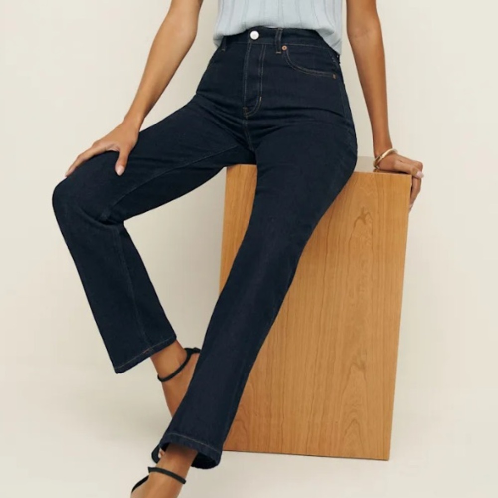 Reformation High-Rise Straight Jeans in Dark Indigo - Picture 8 of 12